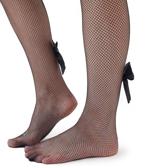 UO black nylon fishnet back seam bow tights - Picture 4 of 4